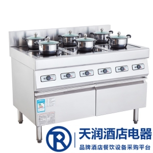 佳百年電磁六眼煲仔爐3.5kw*6 六頭煲仔爐  商用大功率電磁煲湯爐連下柜